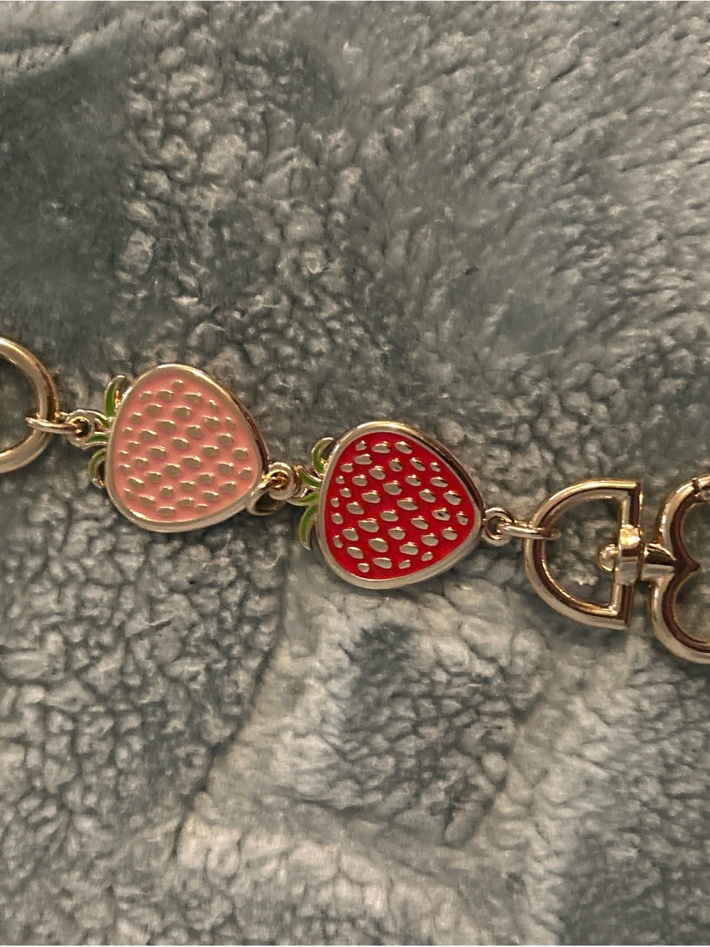 Coach Gold-Tone Bracelet with Red and Pink Strawberry Charms